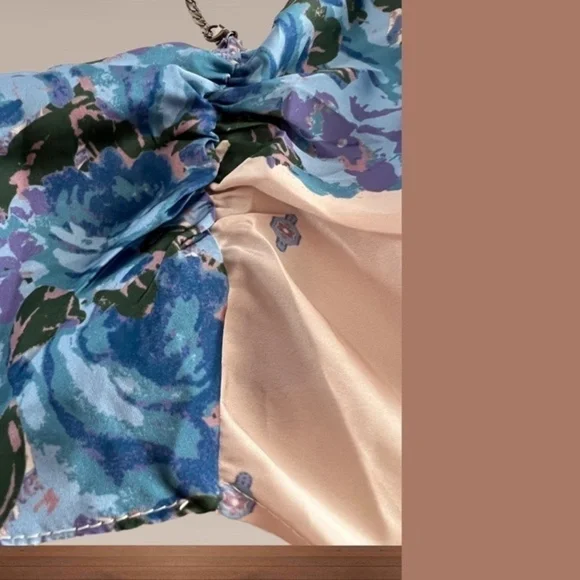 FREE PEOPLE For The Night Silver-Chain-Strap Open Back-Tie Satin Cami-Lg NWT - Picture 6 of 10